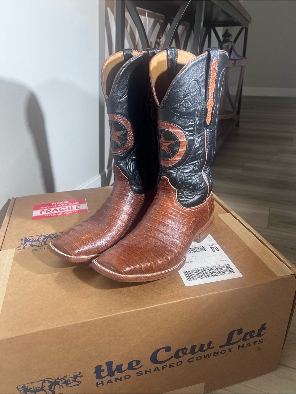 Black Jack Men’s Cognac Caiman Lone Star Inlay Boots